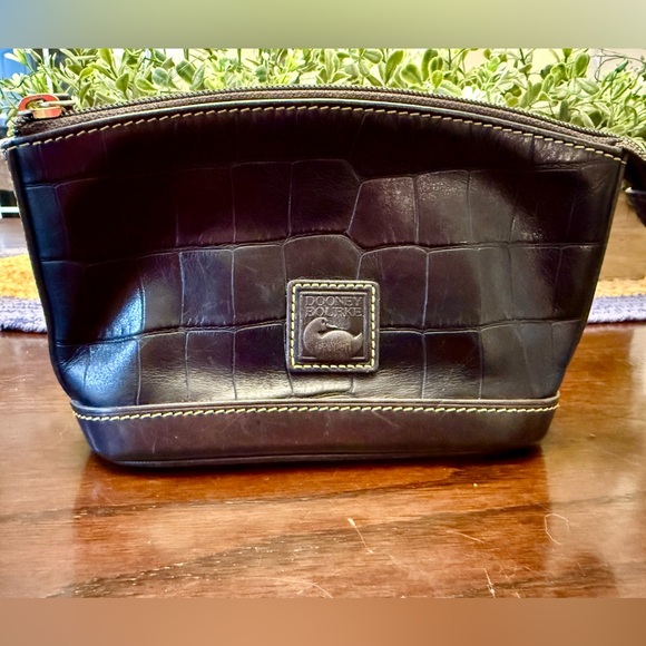 Dooney & Bourke Handbags - Dooney & Bourke Croc-Embossed Leather cosmetic Pouch Brown